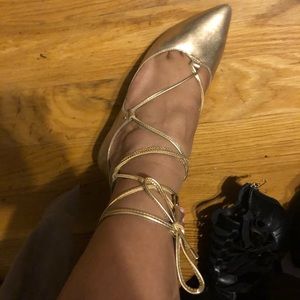 Gold Flat lace up shoe 8